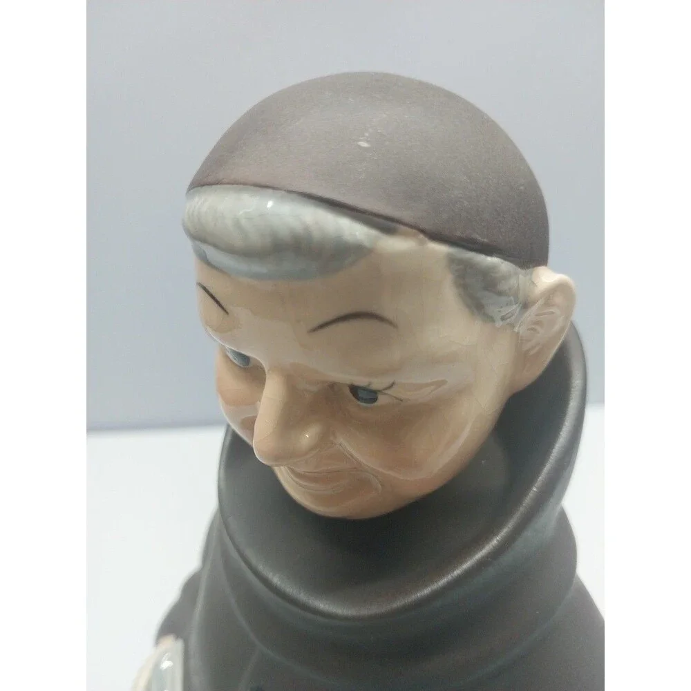 Vintage Monk Friar Figural Decanter Ceramic Liquor Bottle Cork Stopper 10